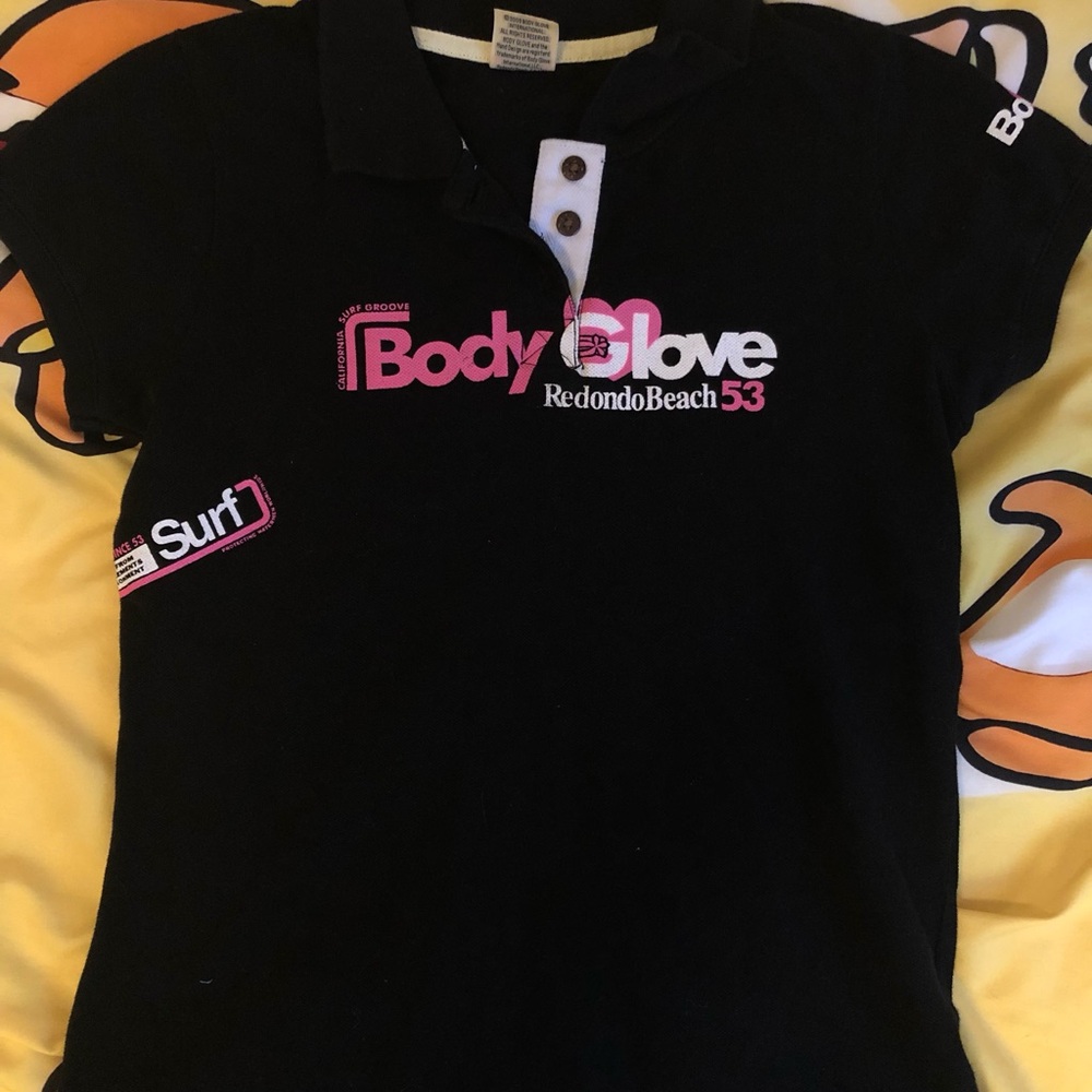 Gyaru Body Glove Black Polo Shirt with Pink Logo